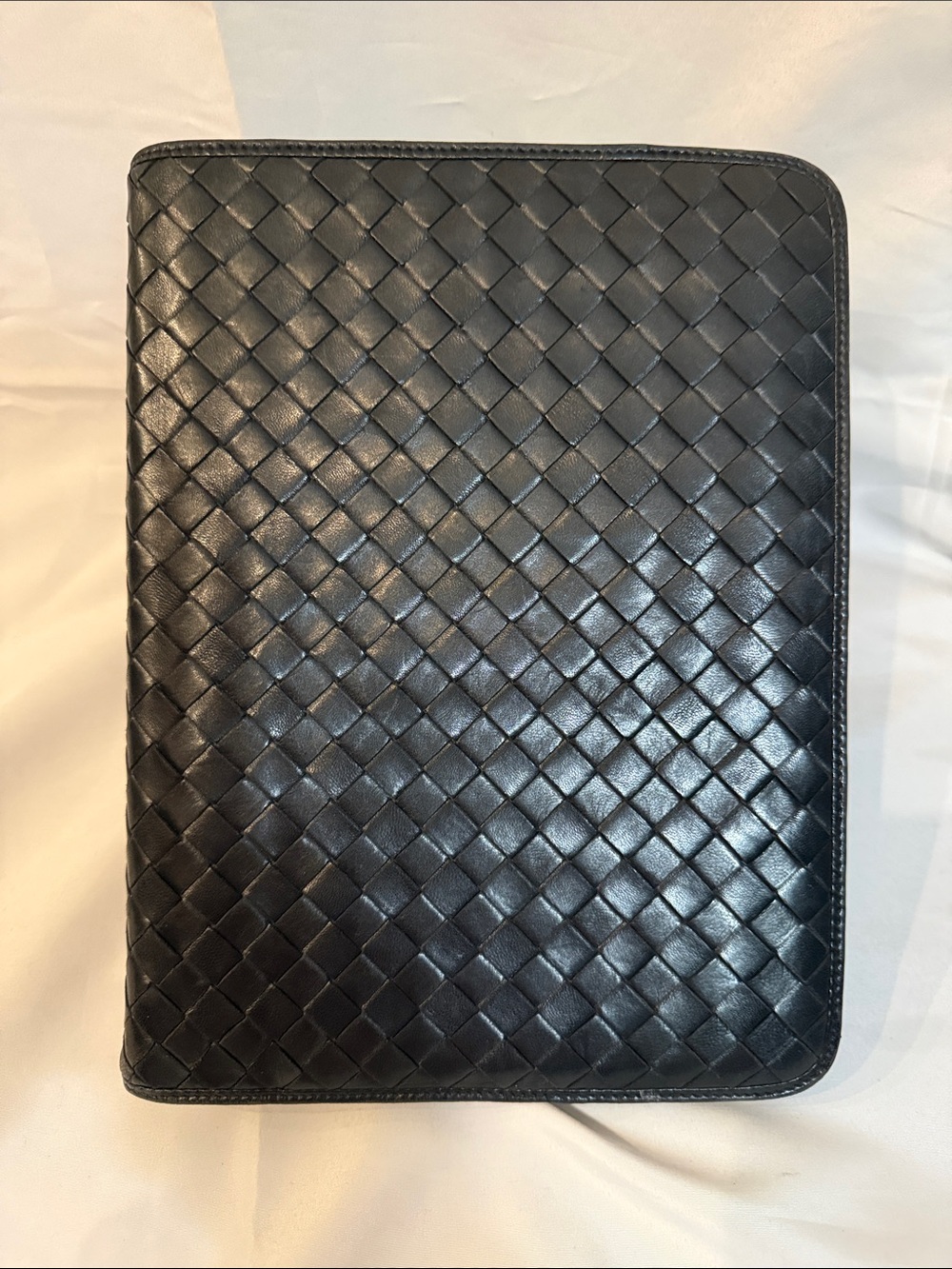 Bottega Veneta Planner Folio Journal Black Intrecciato Woven Leather Vintage